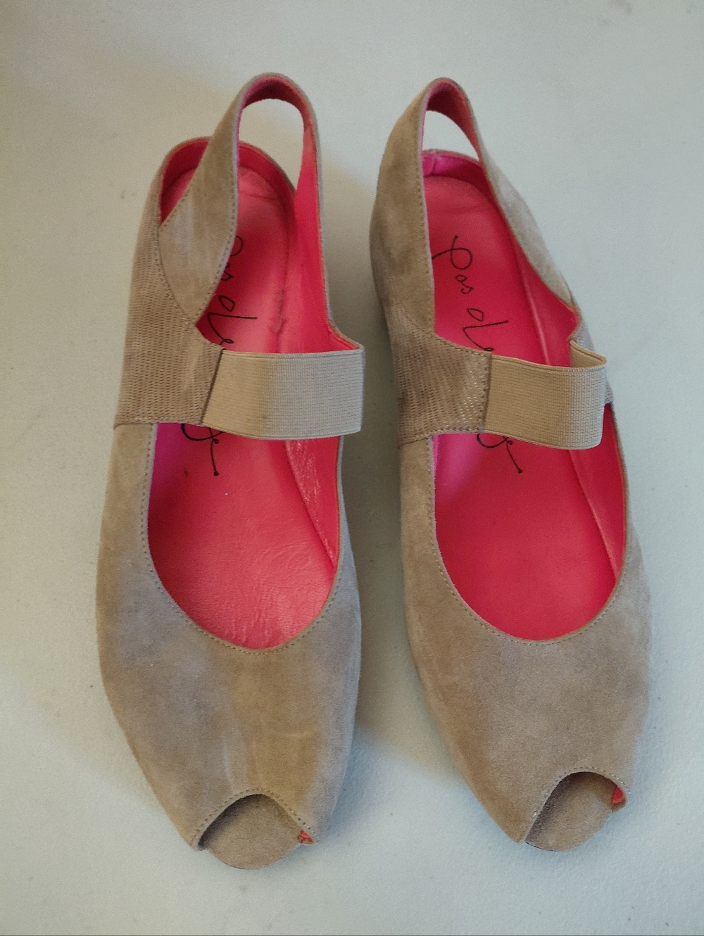 Pas De Rouge Silvia Mary Jane Suede Peep Toe Sling Back Sandal Shoes Size 40 Tan